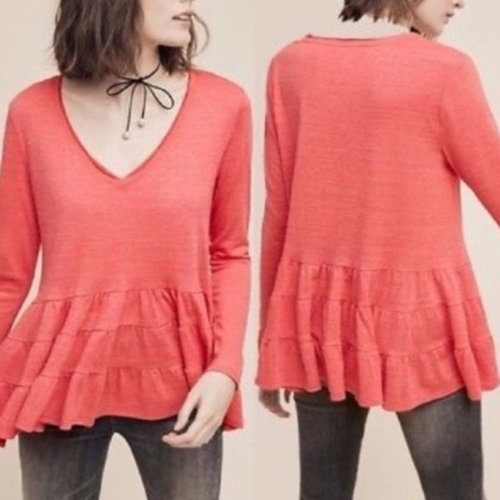 LIKE NEW! Anthropologie Deletta Thea Pink Ruffle Top Size Medium